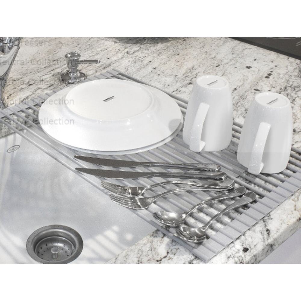 Sorbus Roll Up Dish Drying Rack Gray Silicone Heat Resistant 20x13" NWT